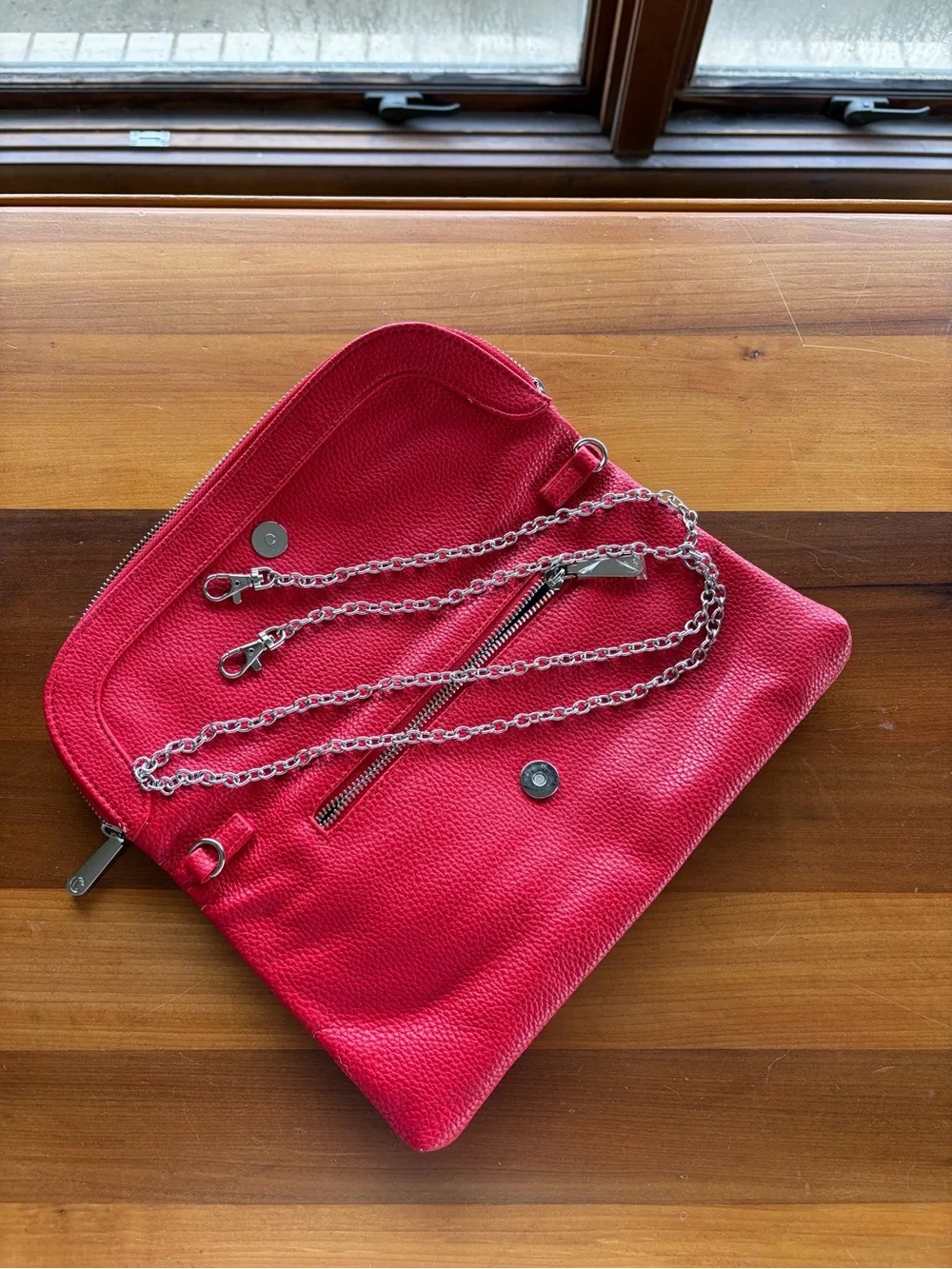 Charming Charlie Red Leather Fold-Over Clutch Bag
